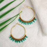 Medium Green and Turquoise Beaded Hoops