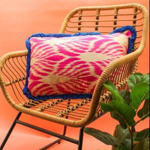 Bright Pink and Blue Silk Cushion