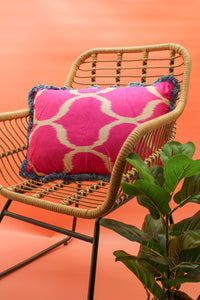 Bright Pink and Blue/Grey Silk Cushion