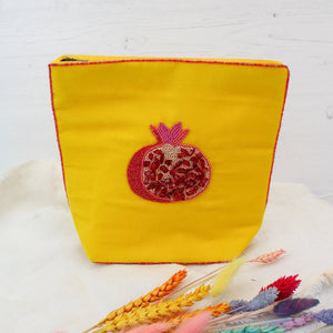 Beaded Velvet make up Bag - Pomegranate