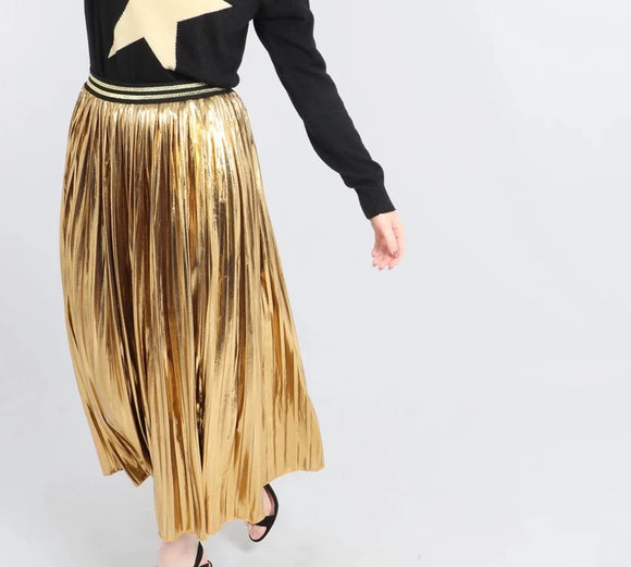 Foil pleated Skirt - Gold