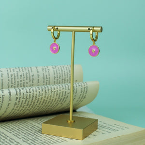 Pink Enamel Huggie Earrings