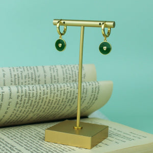 Green Enamel Huggie Earrings