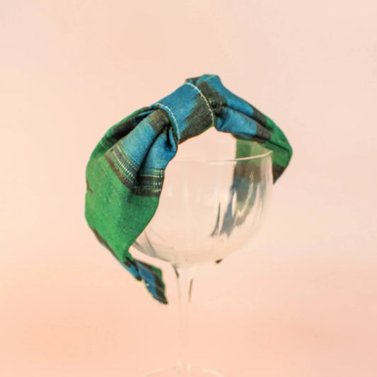 Bandeau en soie vert et bleu