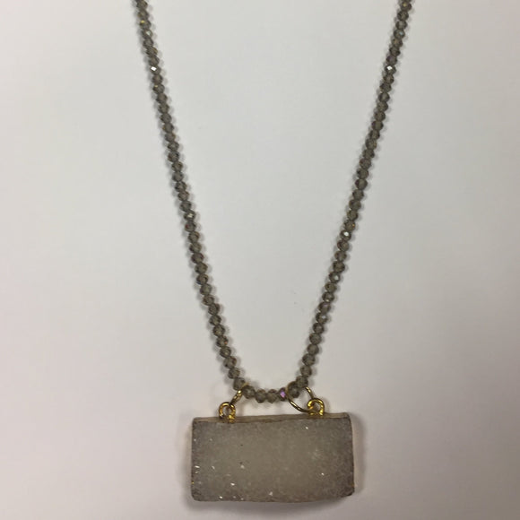 Glass bead necklace with rectangular pendant