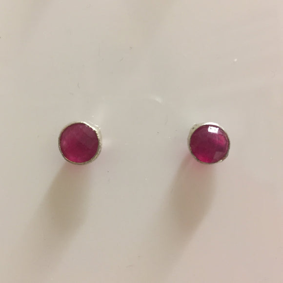 Ruby quartz and Silver Stud Earrings