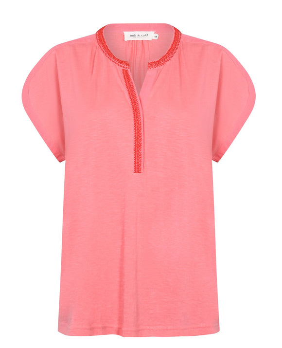 Embroidered Pink Jersey Top