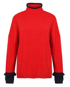 Red and Navy Frill Sleeve Jumper