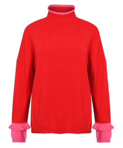 Red and Pink Frill Sleeve Jumper