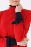 Red and Navy Frill Sleeve Jumper
