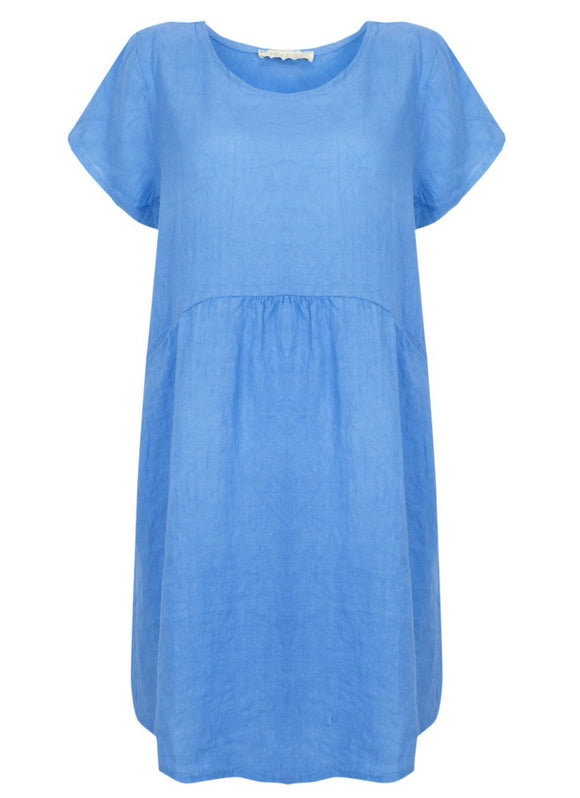 Short Summer Linen Dress - Blue