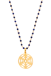 Flower cut Disc Necklace - Lapis chain