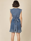 Blue and White cotton striped wrap dress