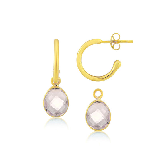 Gold Hoops with interchangeable Rose Quartz Gemstone Drops