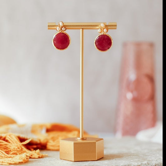 Pink and mini pearl earrings