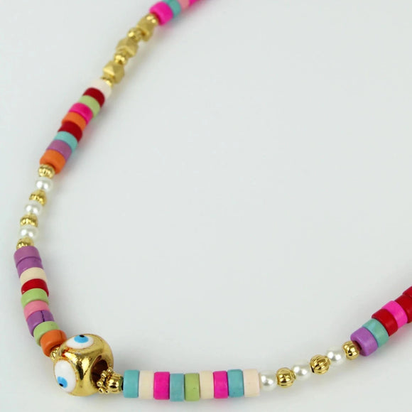 Rainbow beaded eye necklace