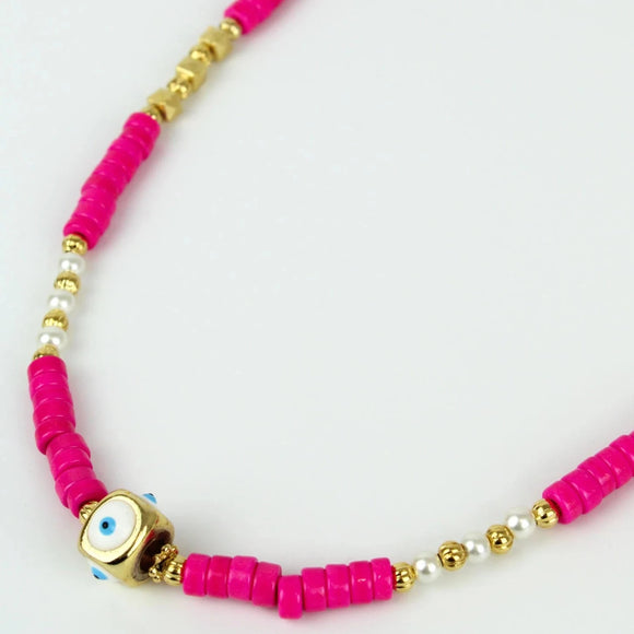 Pink beaded eye necklace