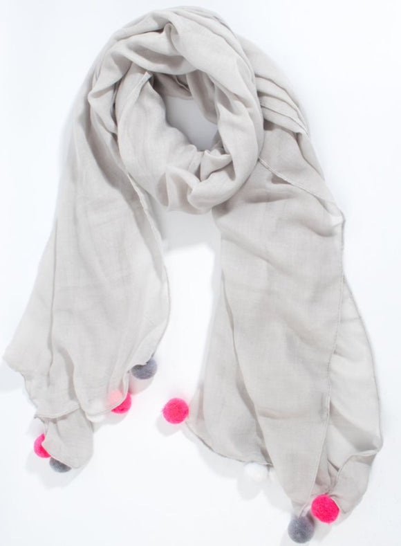 Light Grey scarf with lush pompoms