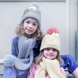 Kids Sequined Pompom Hat - Blue