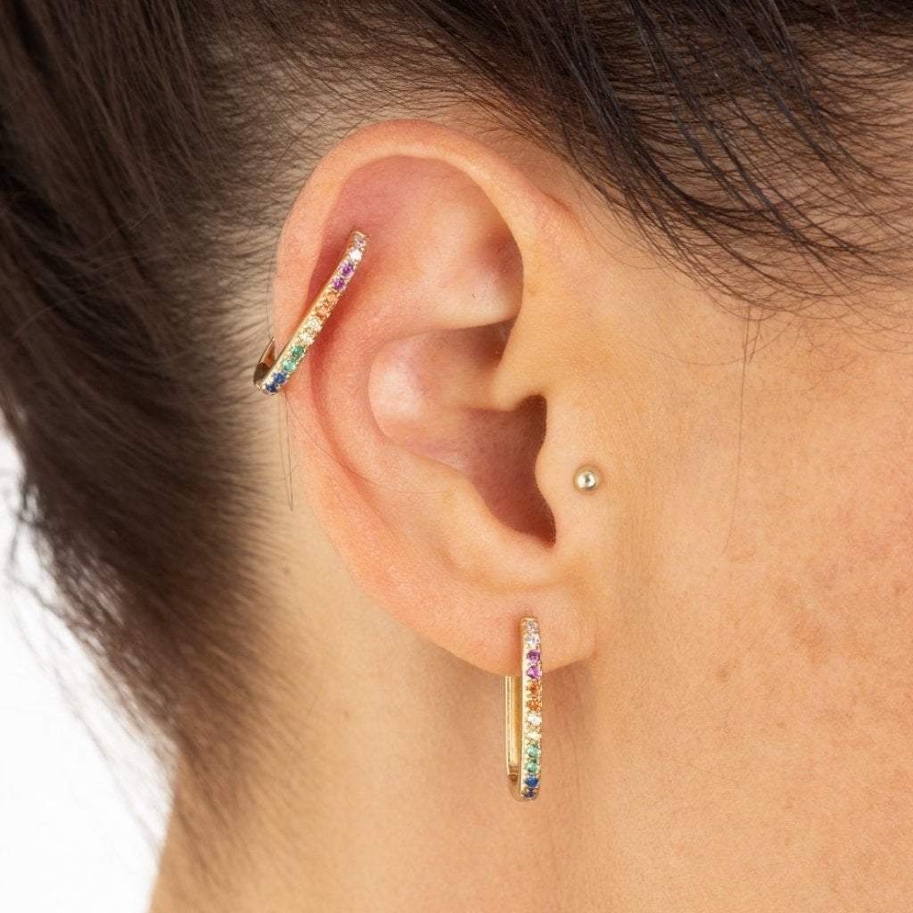 Oval Huggies with Rainbow Stones in Gold