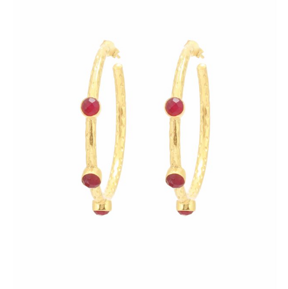 Studded Hoop Earrings - Berry Agate