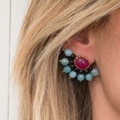 Fan Earrings  - Prune and Onyx
