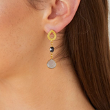 Triple drop Navy Sunstone & Grey Moonstone earrings