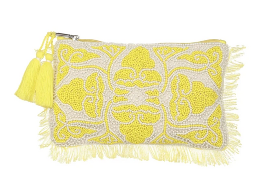 Yellow and White beaded  Bag