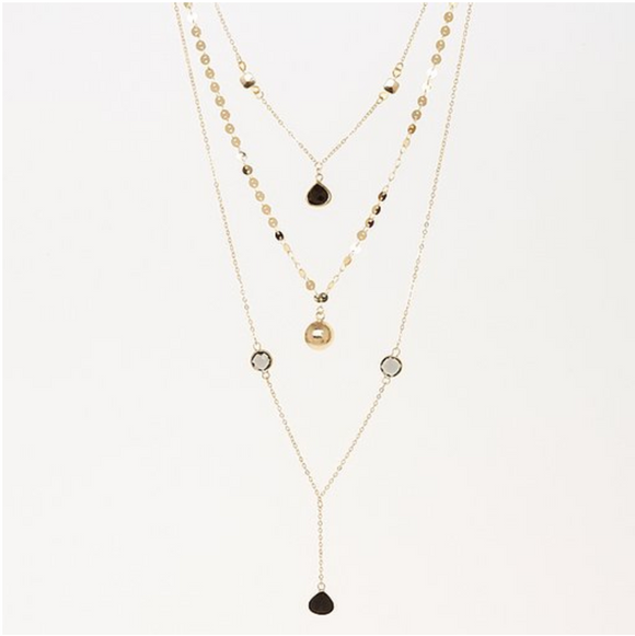 Triple chain necklace - Black and Gold