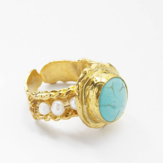 Turquoise and Pearl Ring