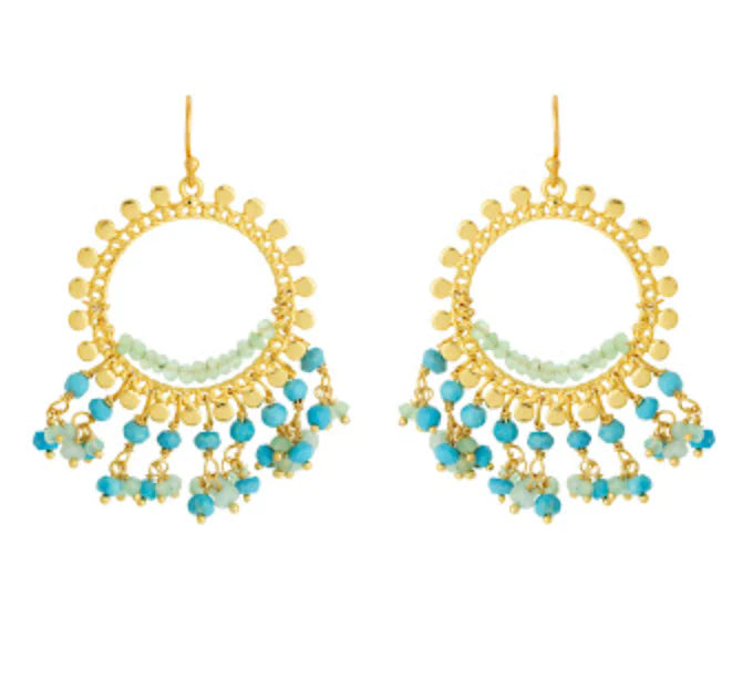 Turquoise stone Boho hoops