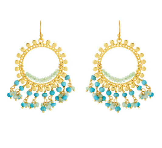 Turquoise stone Boho hoops