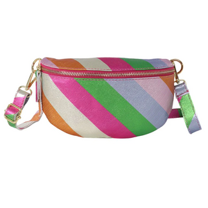 Metallic Rainbow Leather Half Moon Crossbody Bag