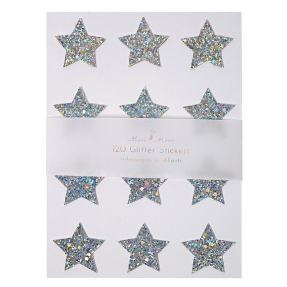 120 Silver Glitter Star stickers
