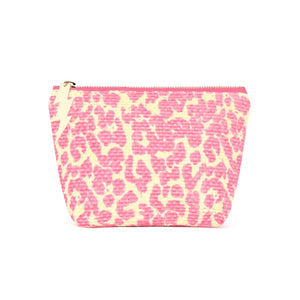 Bolsa de maquillaje pequeña con estampado de leopardo rosa