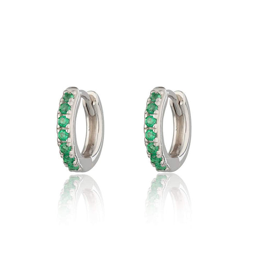 Silver Huggies - Green Stones
