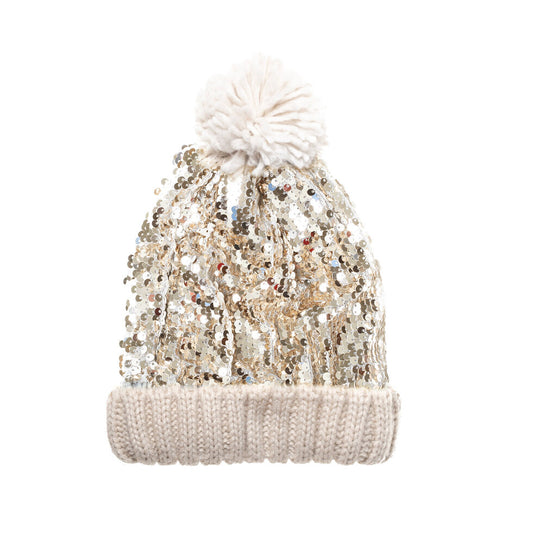 Kids Sequined Pompom Hat