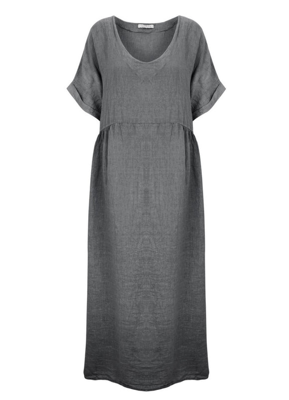 Midi Linen Dress - Charcoal