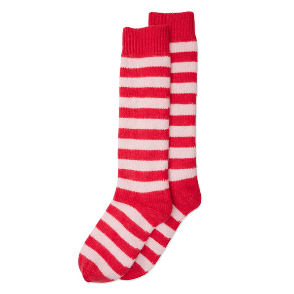 Long Striped Cashmere Socks - Red/White