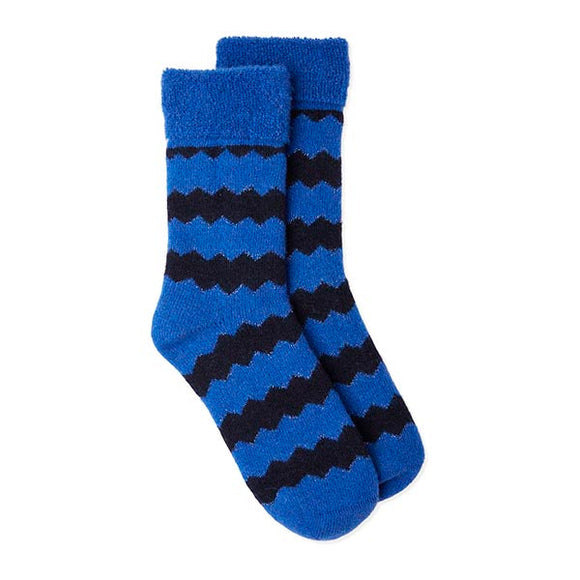 Slipper Socks - Blue Zig Zag Glitter Stripe