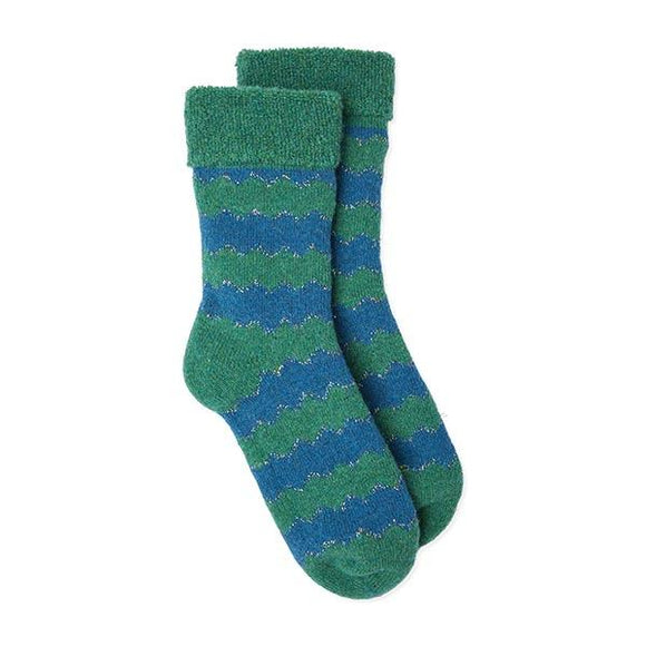 Slipper Socks - Green Zig Zag Glitter Stripe