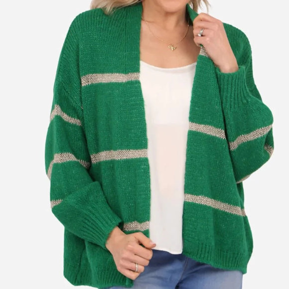 Green with Gold Stripe Cardigan