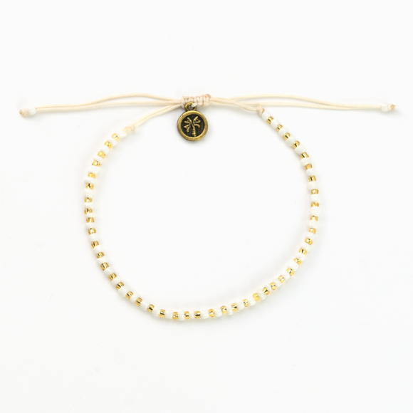 Beaded anklet - Cream and gold