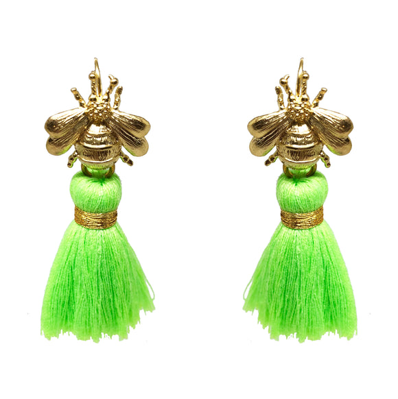 Bee Earrings - Lime Green Tassel