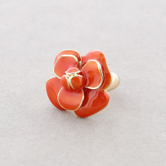 Chunky Flower Ring - Coral