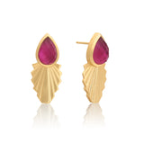 Fuchia Teardrop Palm leaf stud earrings