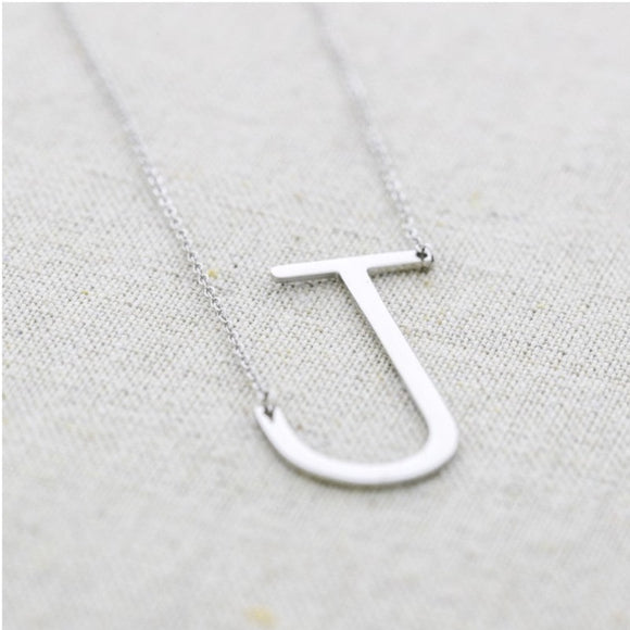 Big Initial Necklaces - Silver - J