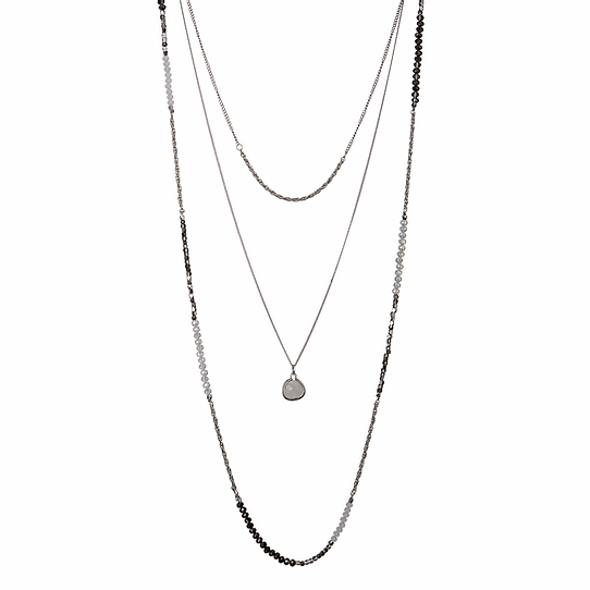 Triple chain necklace - Silver and Black