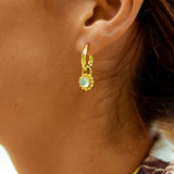 Aqua flower drop hoop earrings