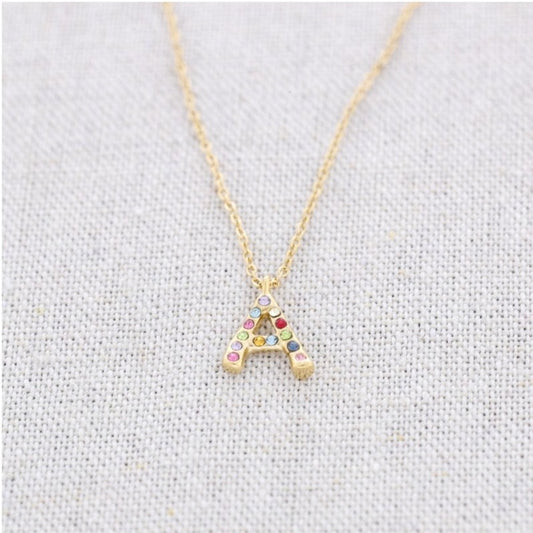 Crystal Initial Necklaces - Gold